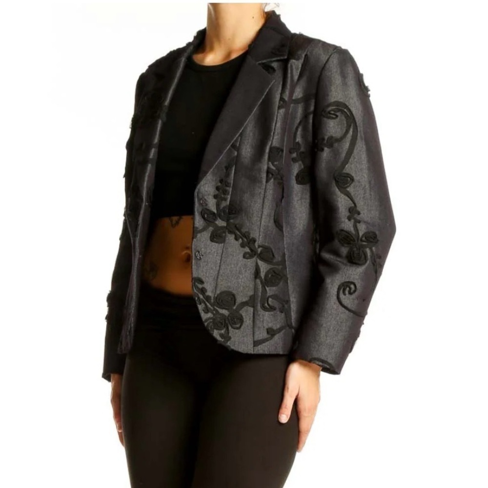 Lena Gabrielle Black Appliqué Embroidered Blazer 8 Quiet Luxury